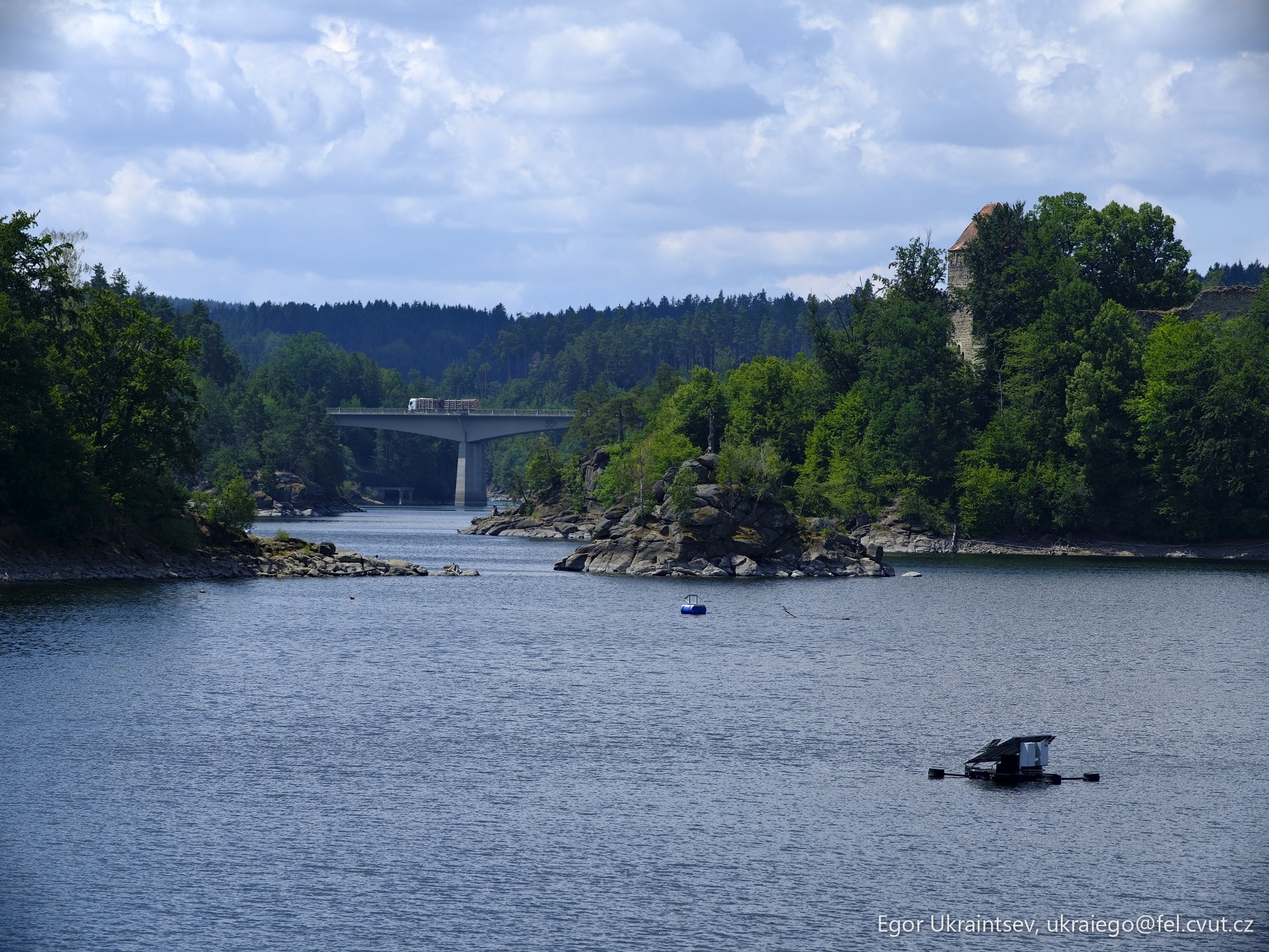Lake with a bridge