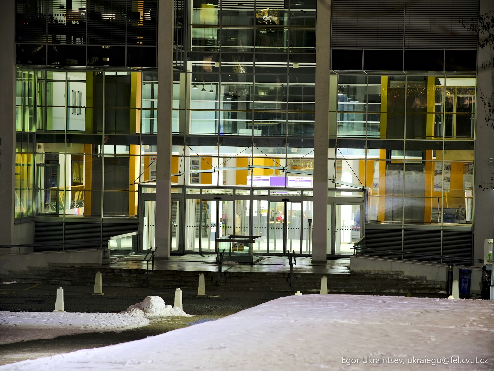 Building at night with snow