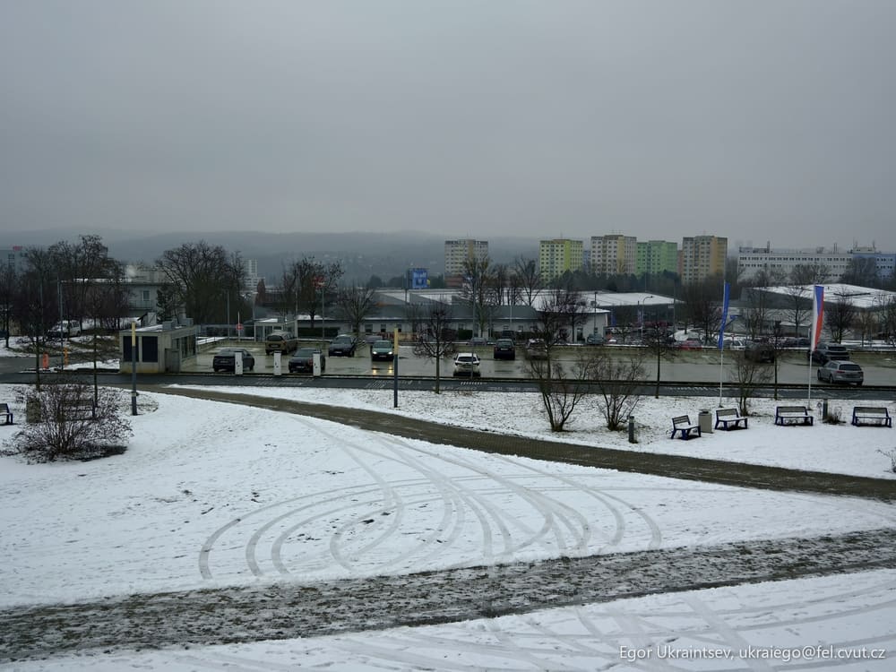 Snow covered parking area
