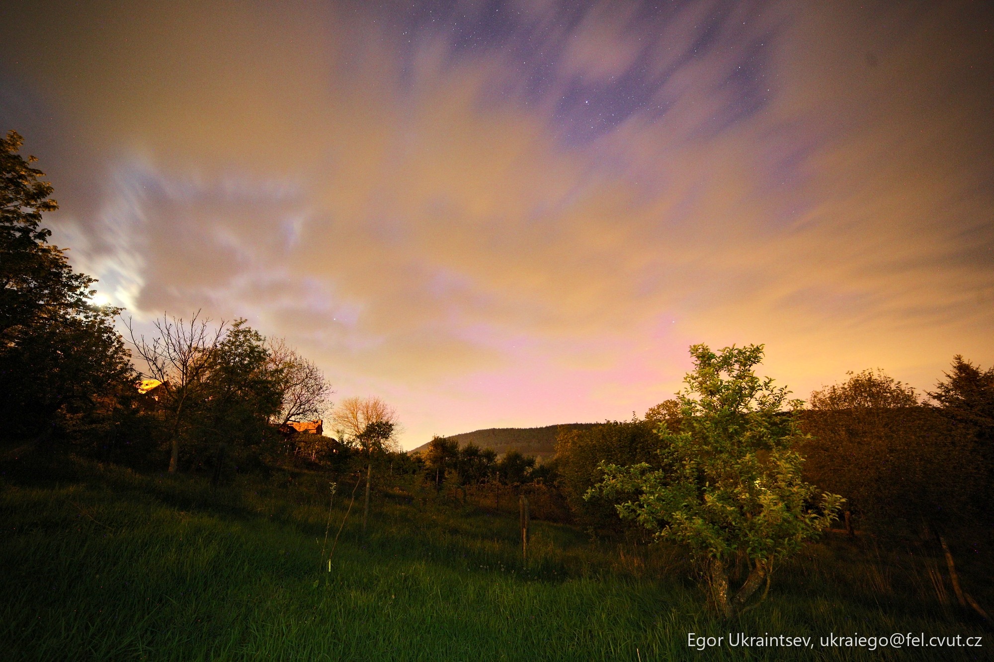 Night sky over a grassy