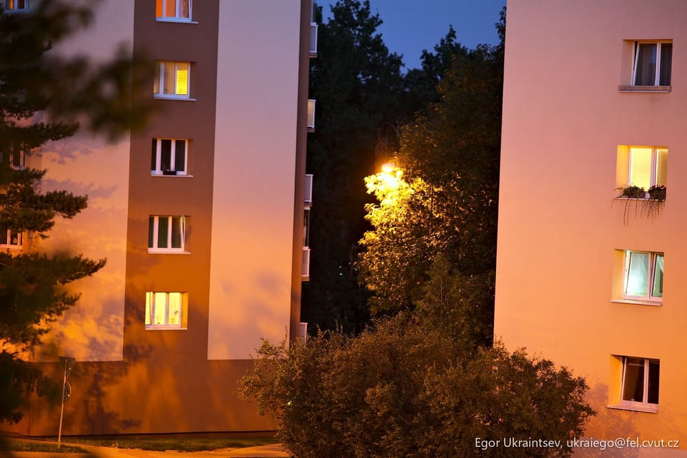Apartment building at night
