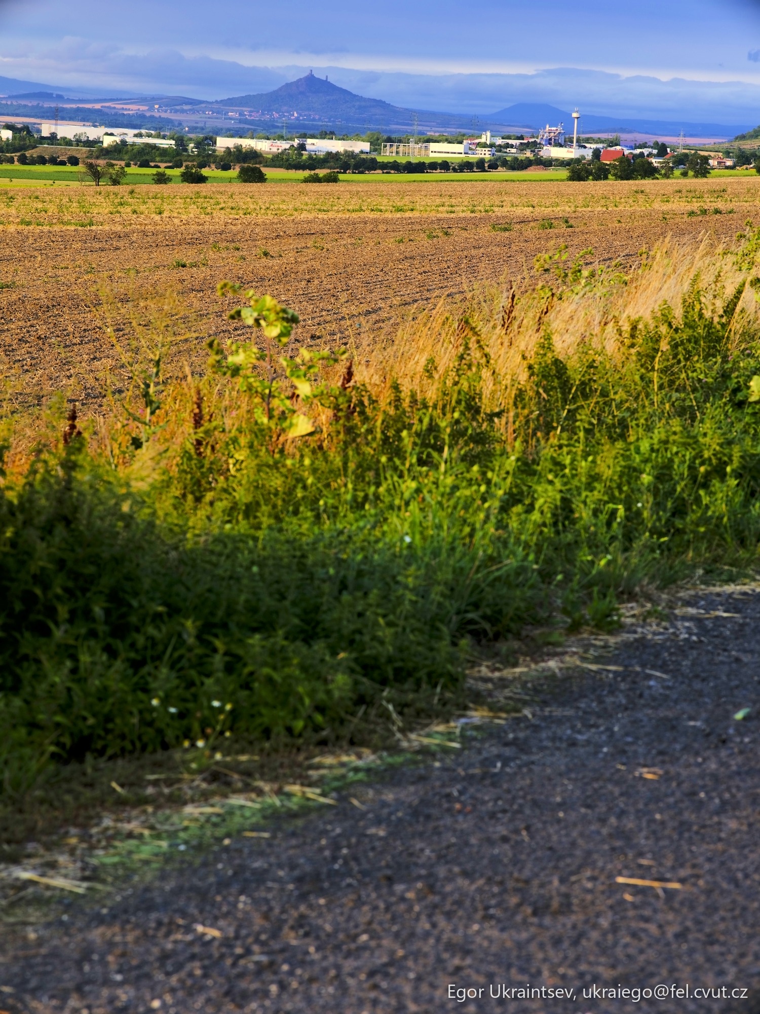 Field with a small town