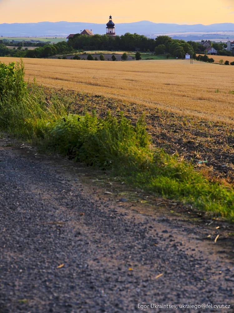 Rural road with a church