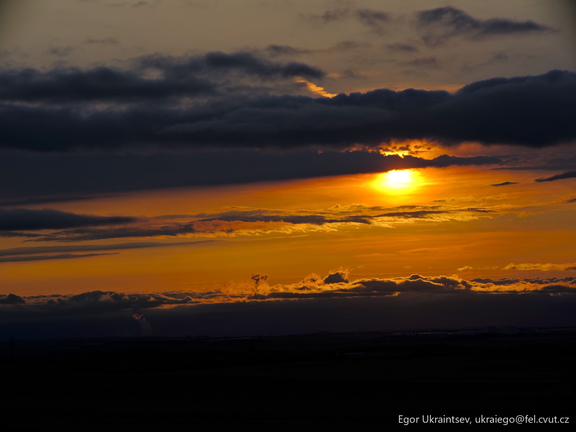 Sun setting behind clouds