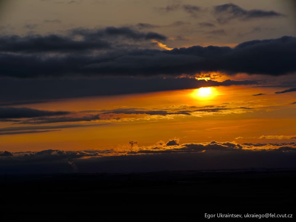 Sun setting behind clouds