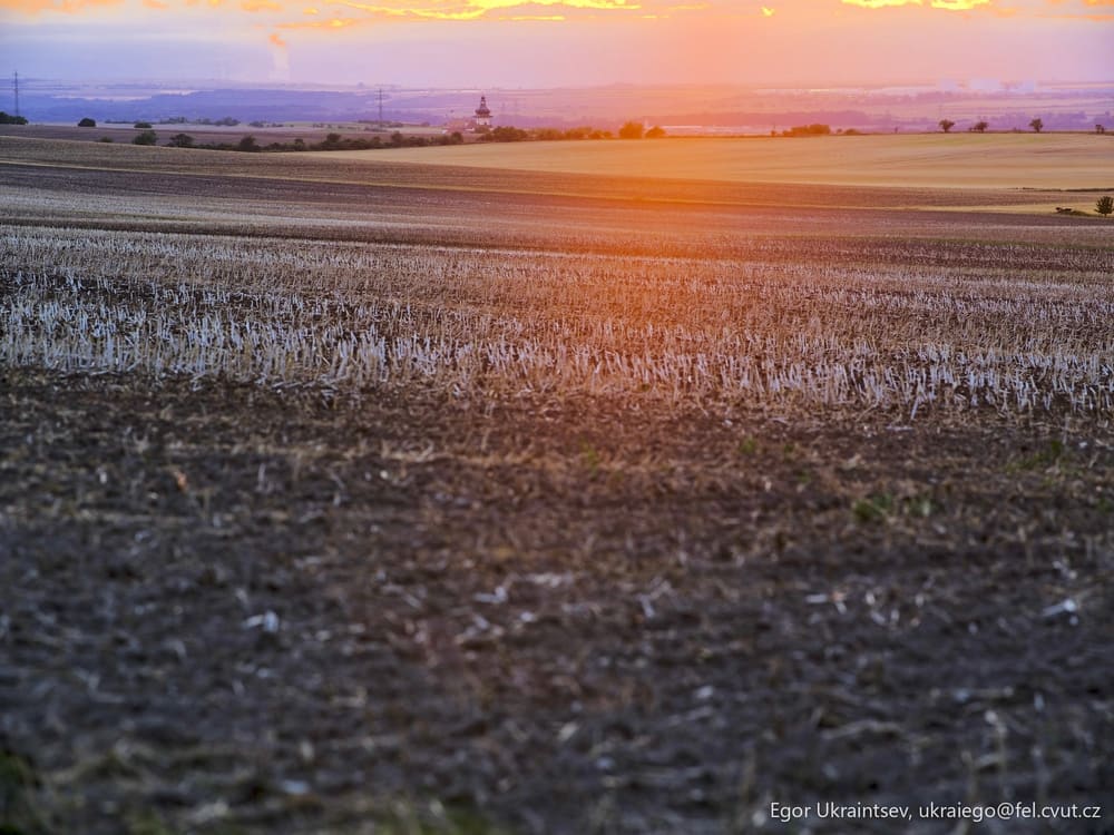 Sun setting over a field