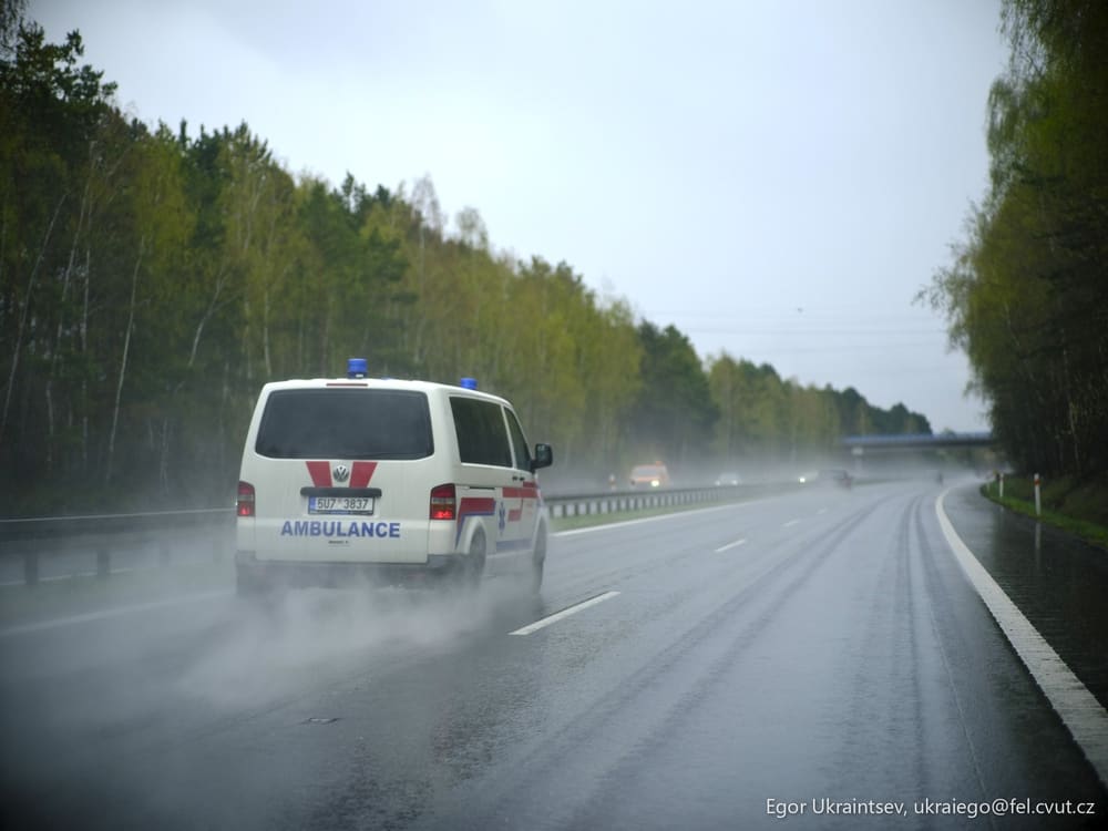 Police car driving down