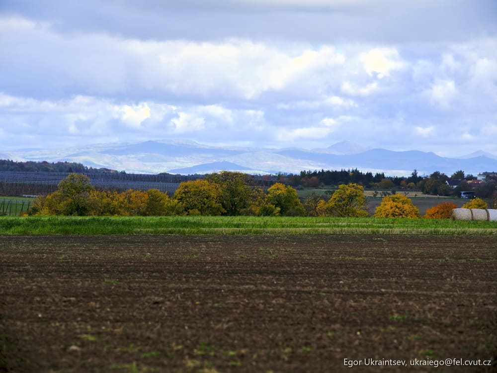 Field with mountains
