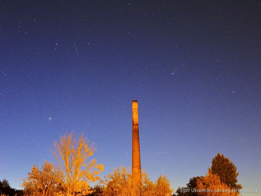 Night sky over a chimney