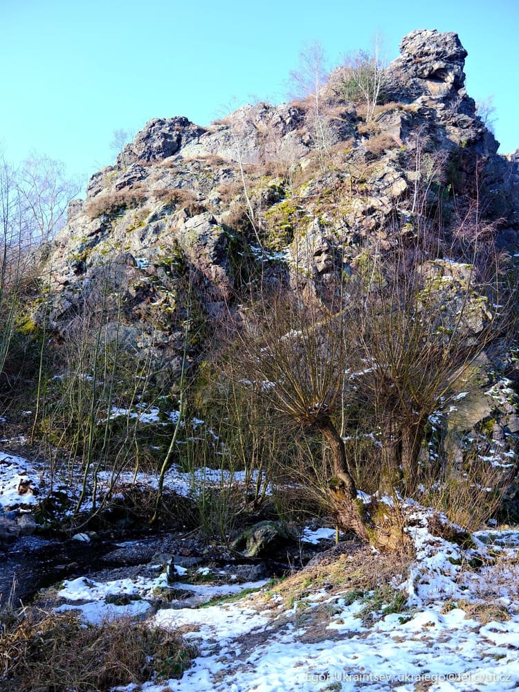 Rock formation in the snow