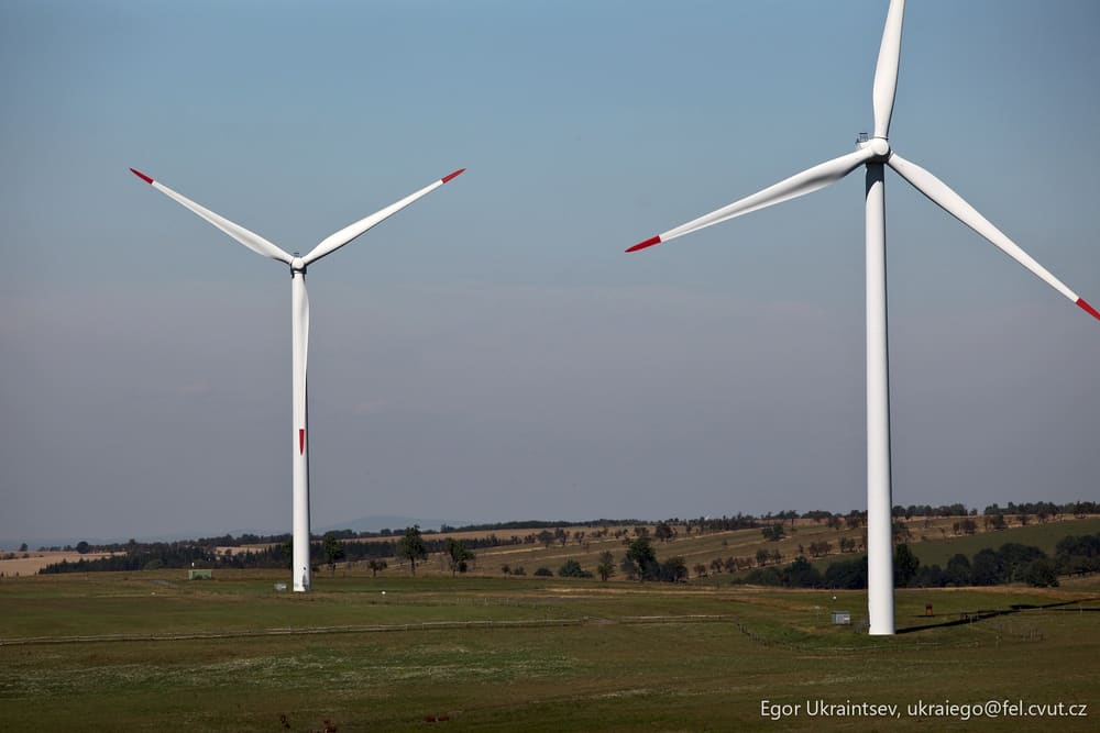 Wind turbines in a field