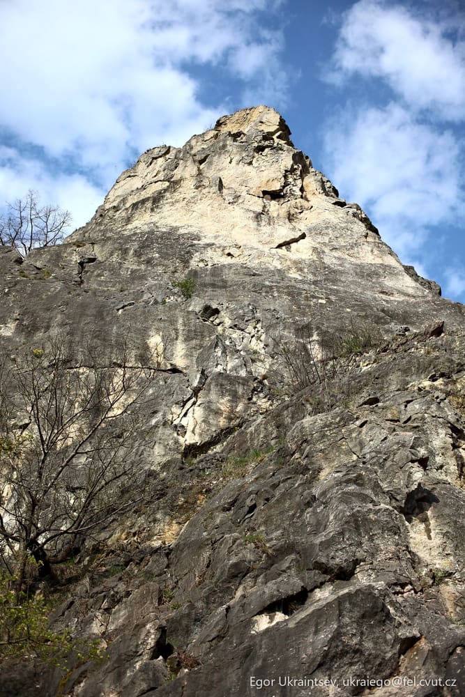 Rock face with a blue