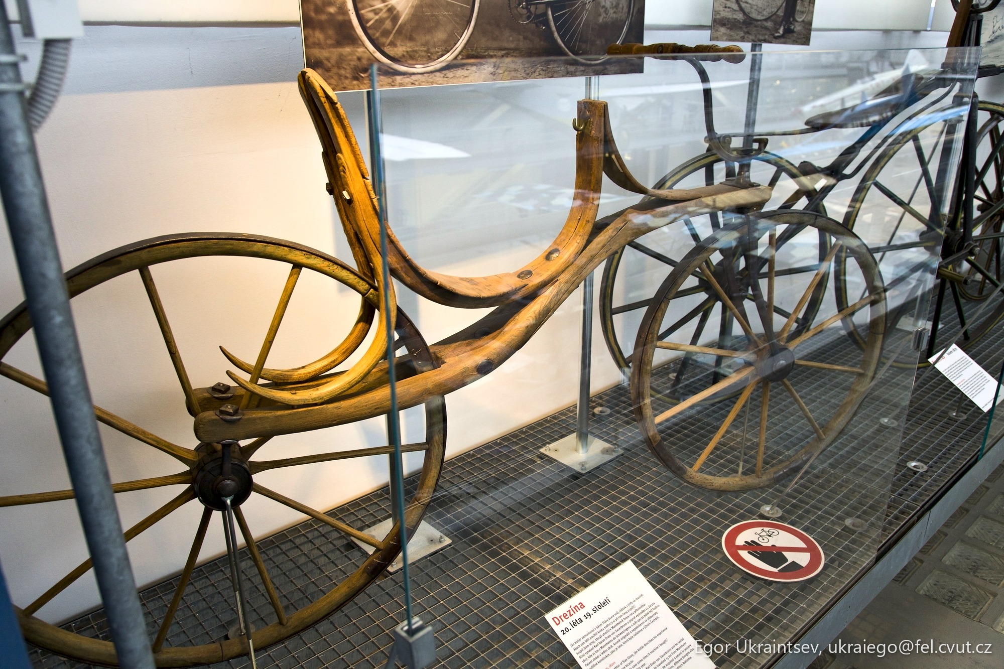 Old wooden wheels on display