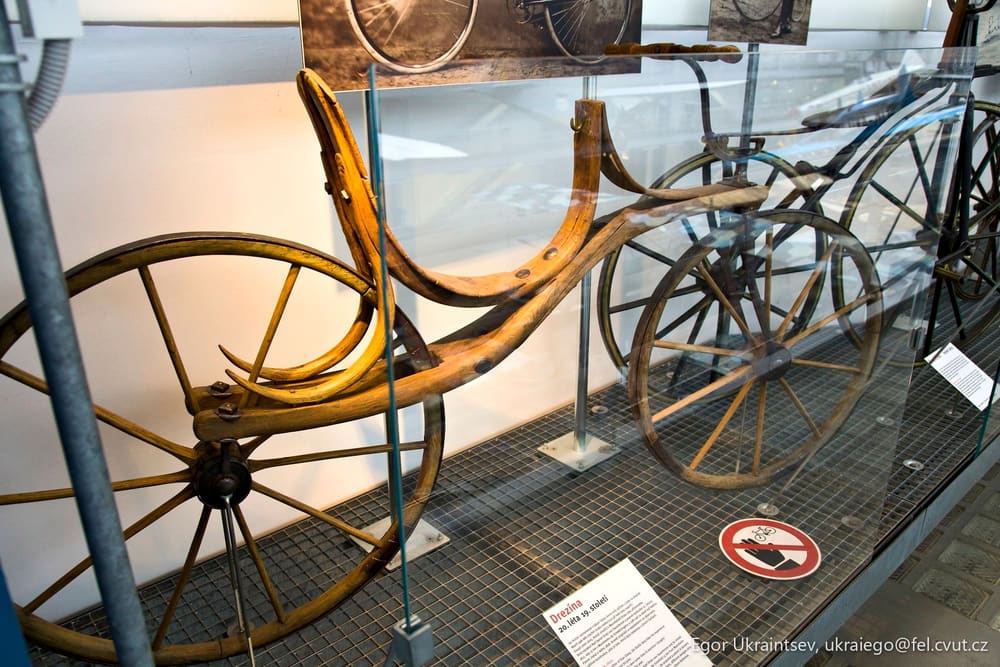 Old wooden wheels on display