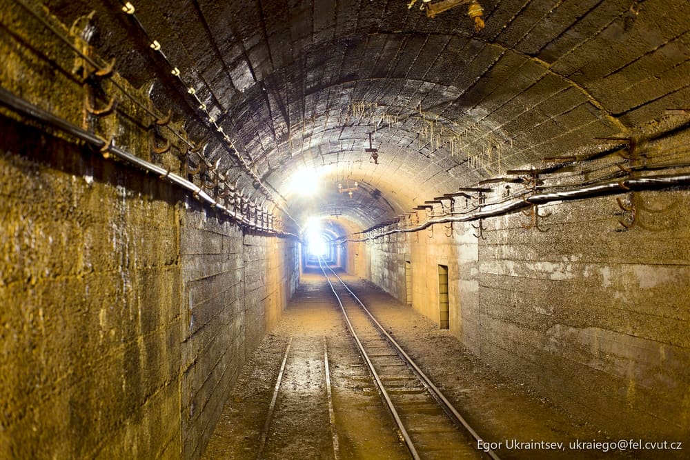 Train going through a tunnel