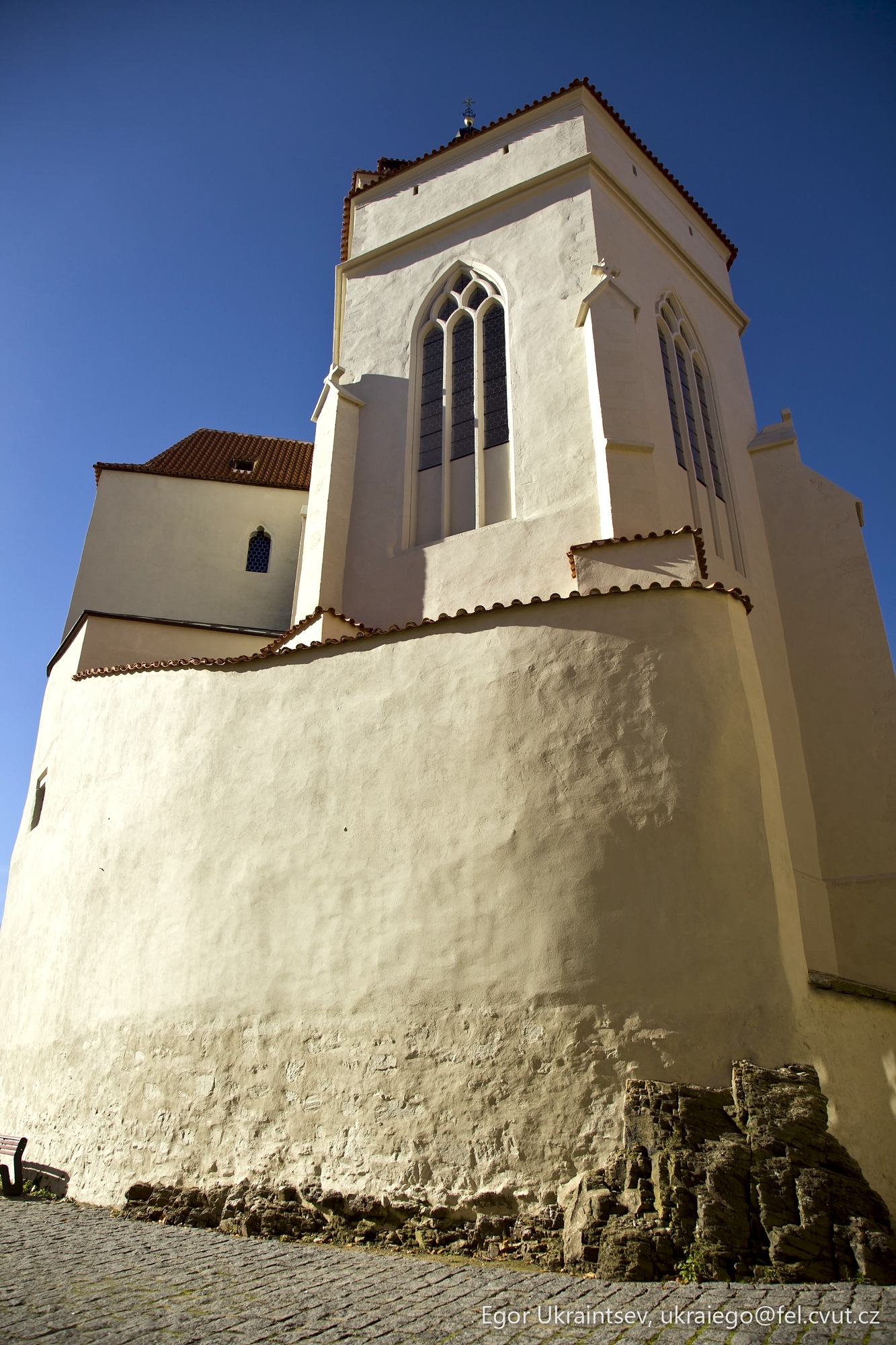 White church with a blue