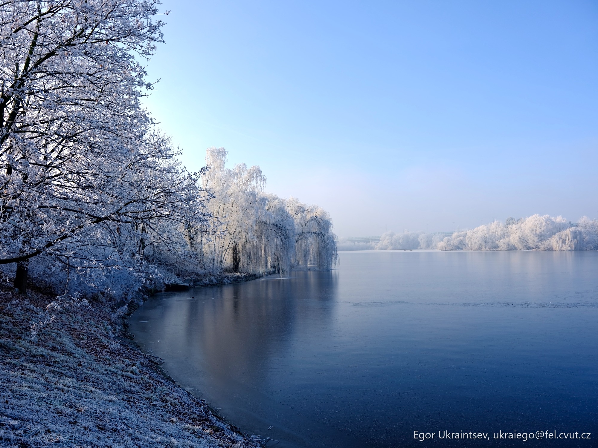Frozen lake in winter