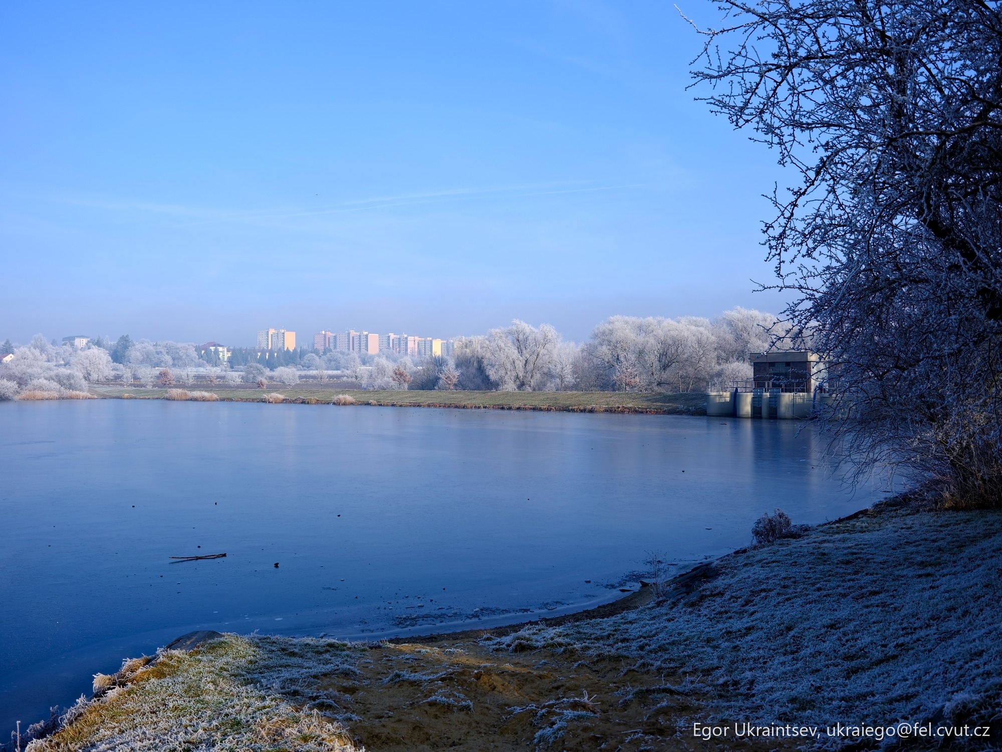 Frozen lake in winter