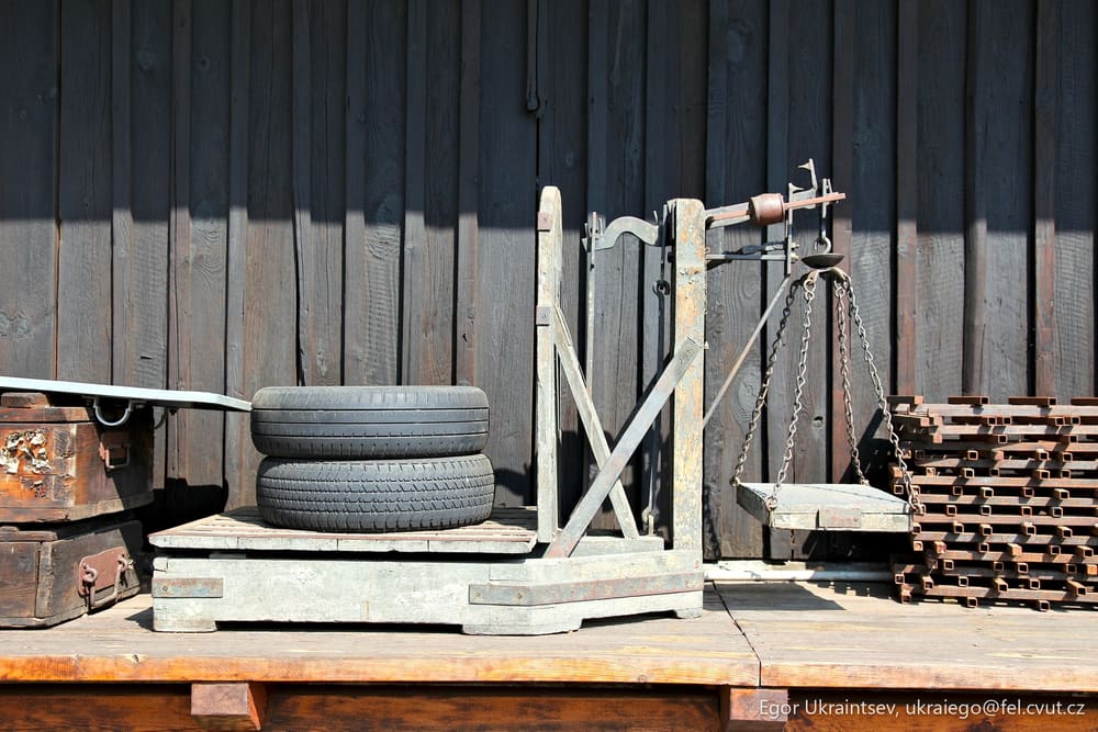 Old tires on a wooden