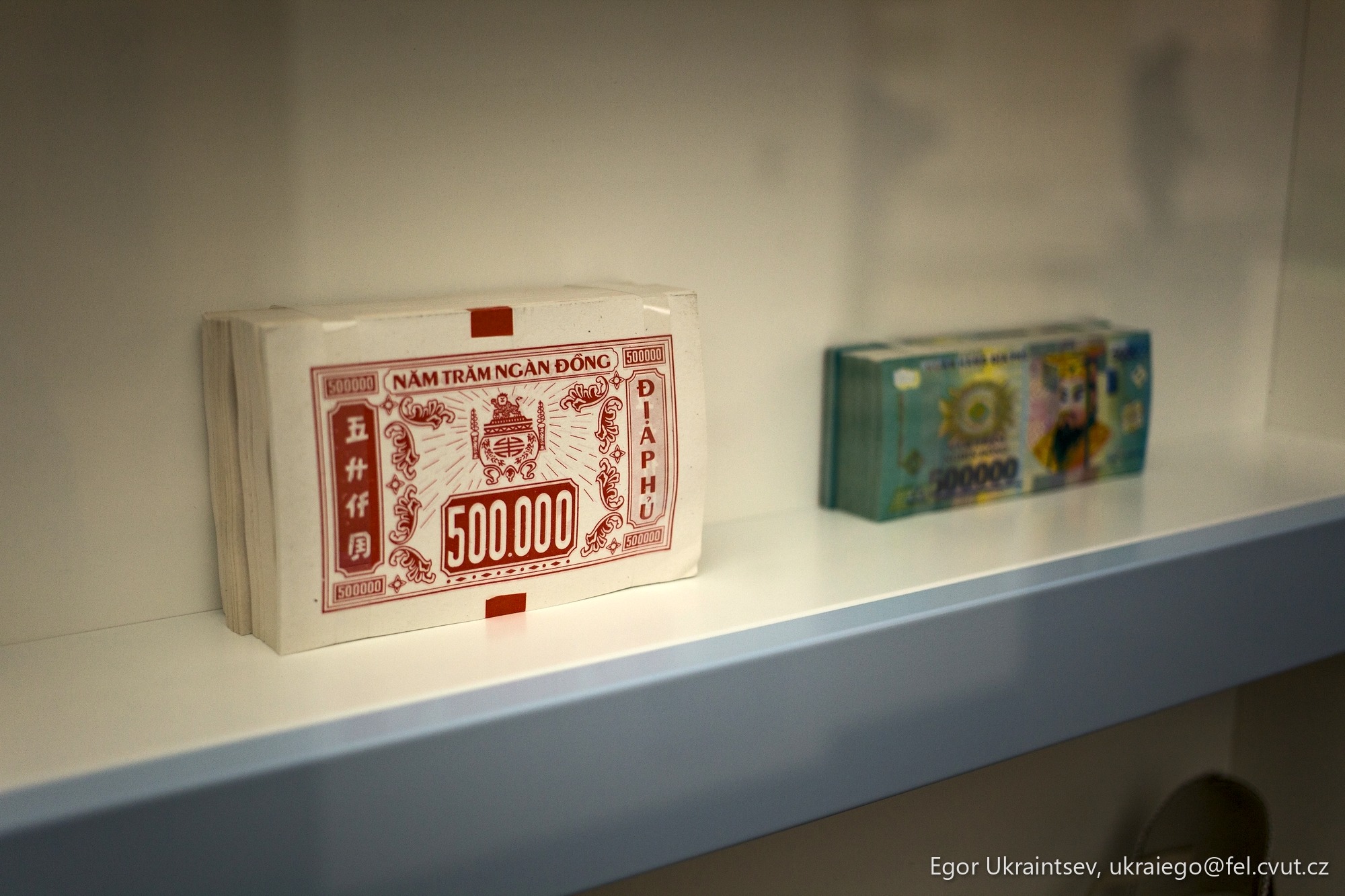 Bank note on a shelf