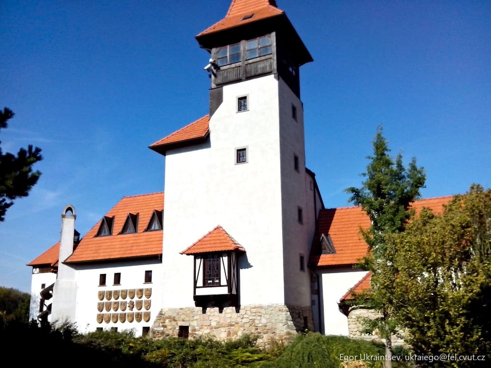 White building with a red