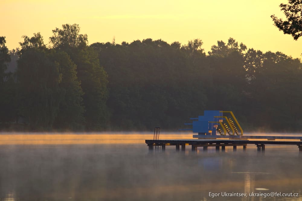 Dock on a foggy lake