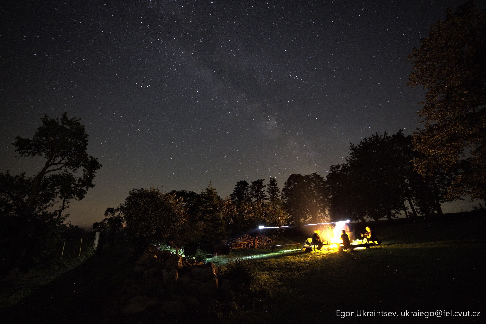 Night sky over a camping