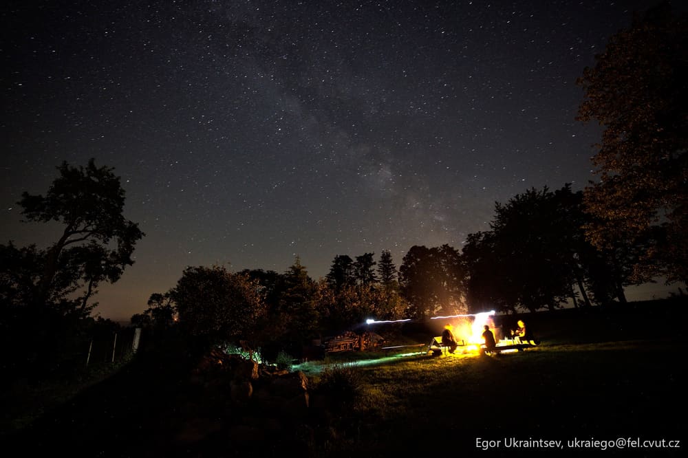 Night sky over a camping