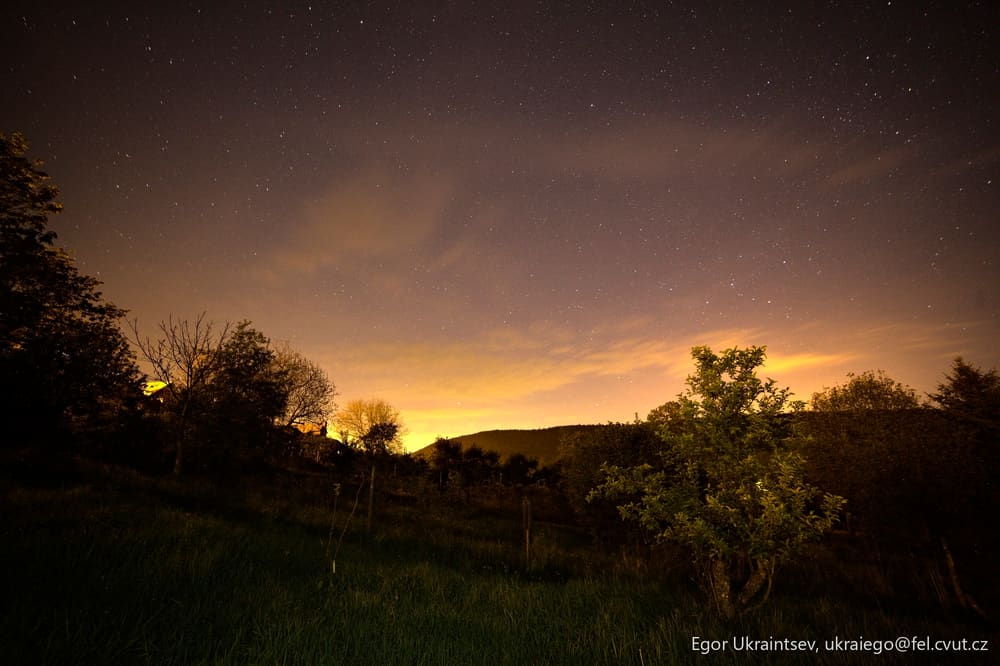 Night sky over a grassy