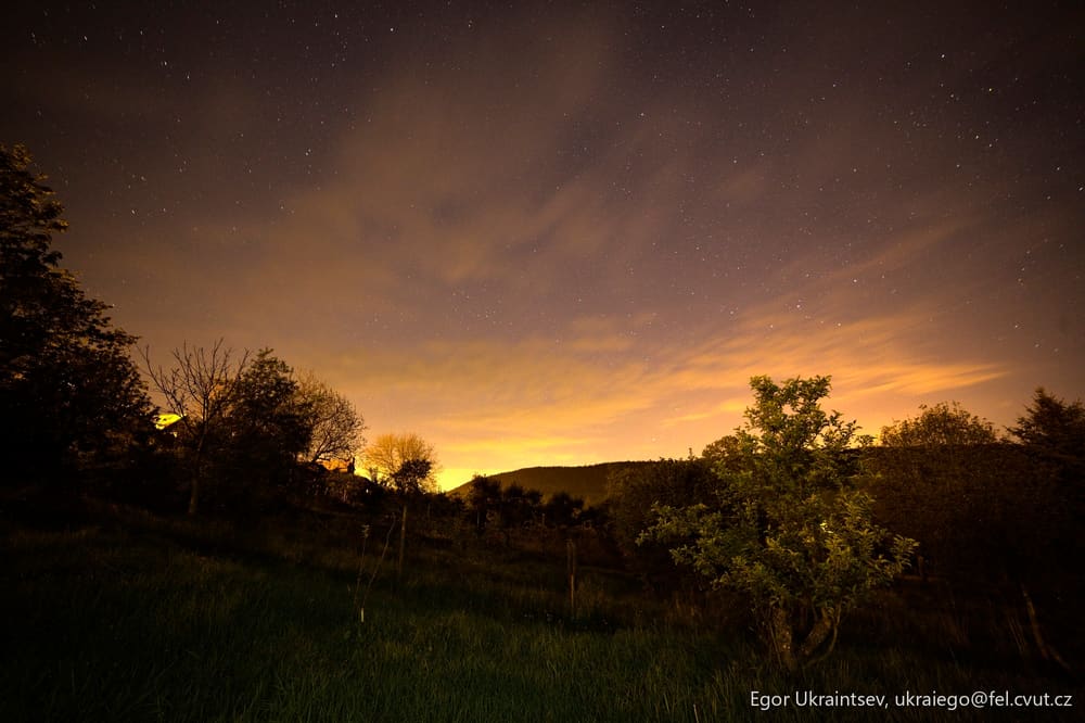 Night sky over a grassy