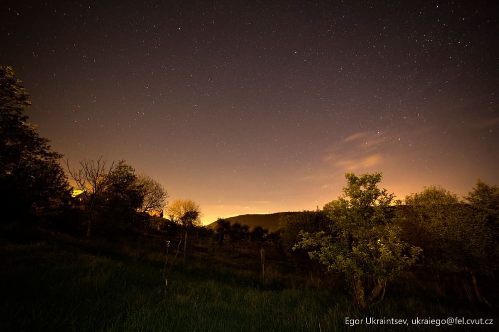 Night sky over a field
