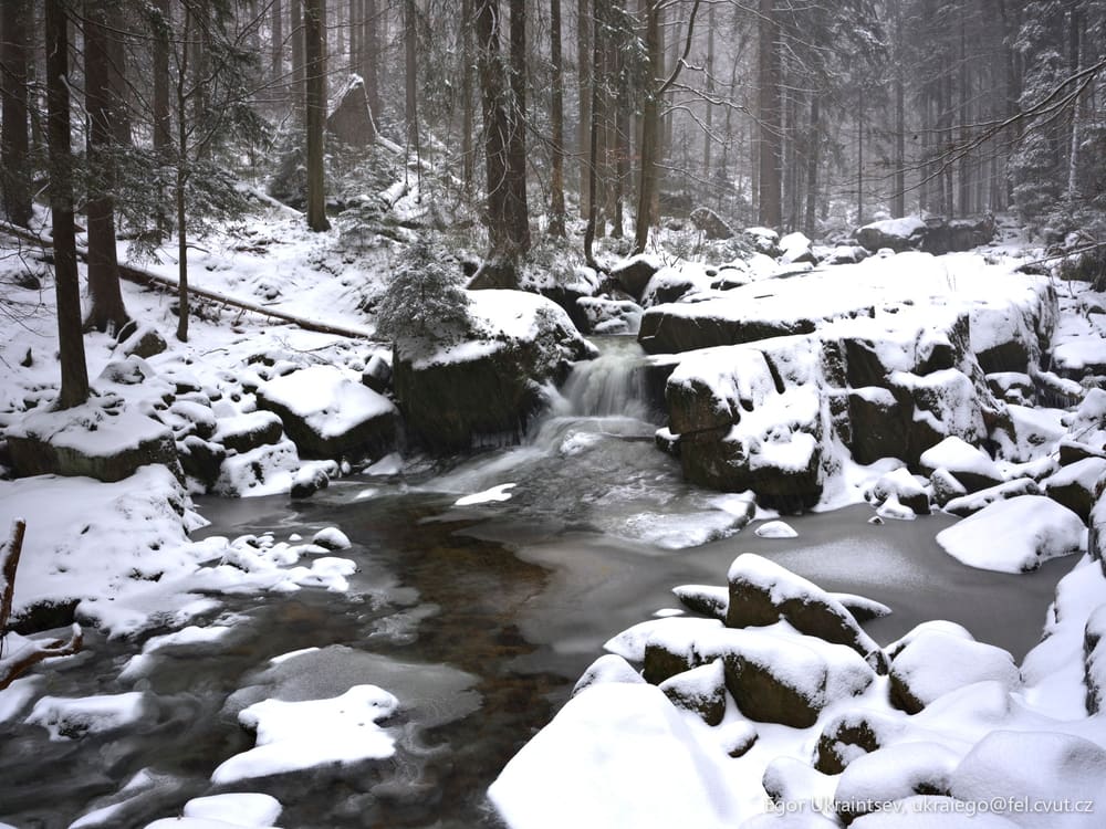 Snowy stream in the great