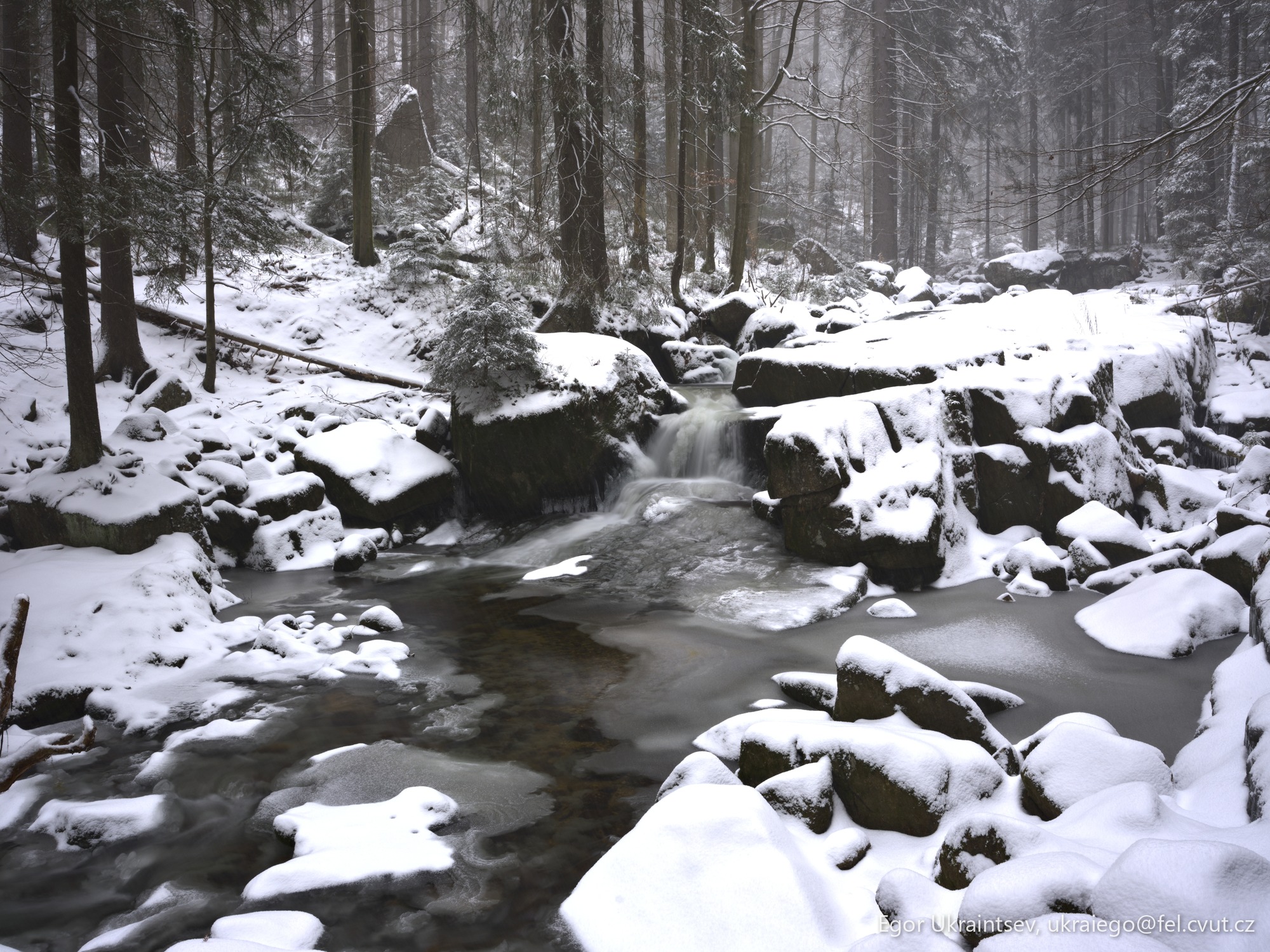 Snowy stream in the great