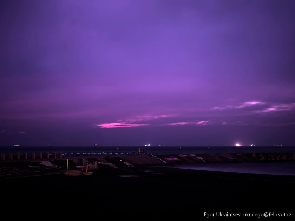Purple sky over the ocean