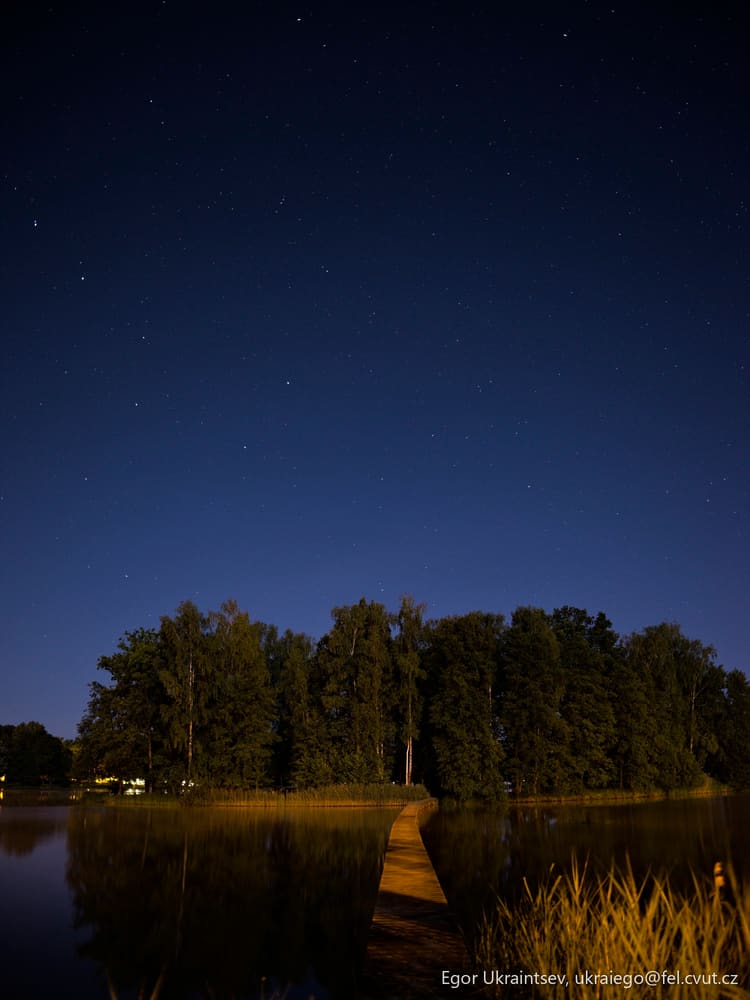 Night sky over a lake