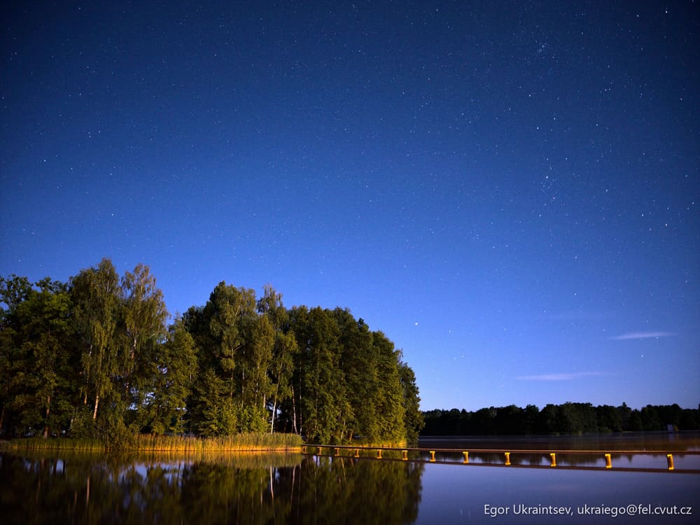 Night sky over a lake