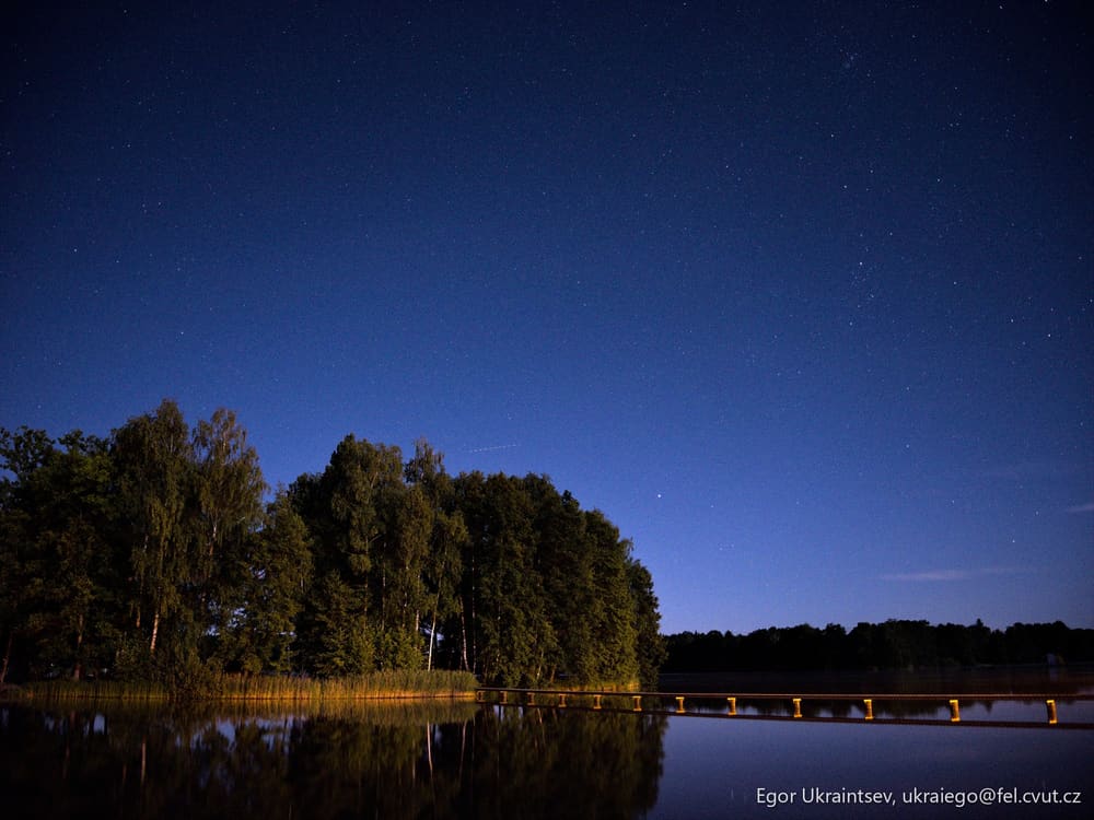 Night sky over a lake