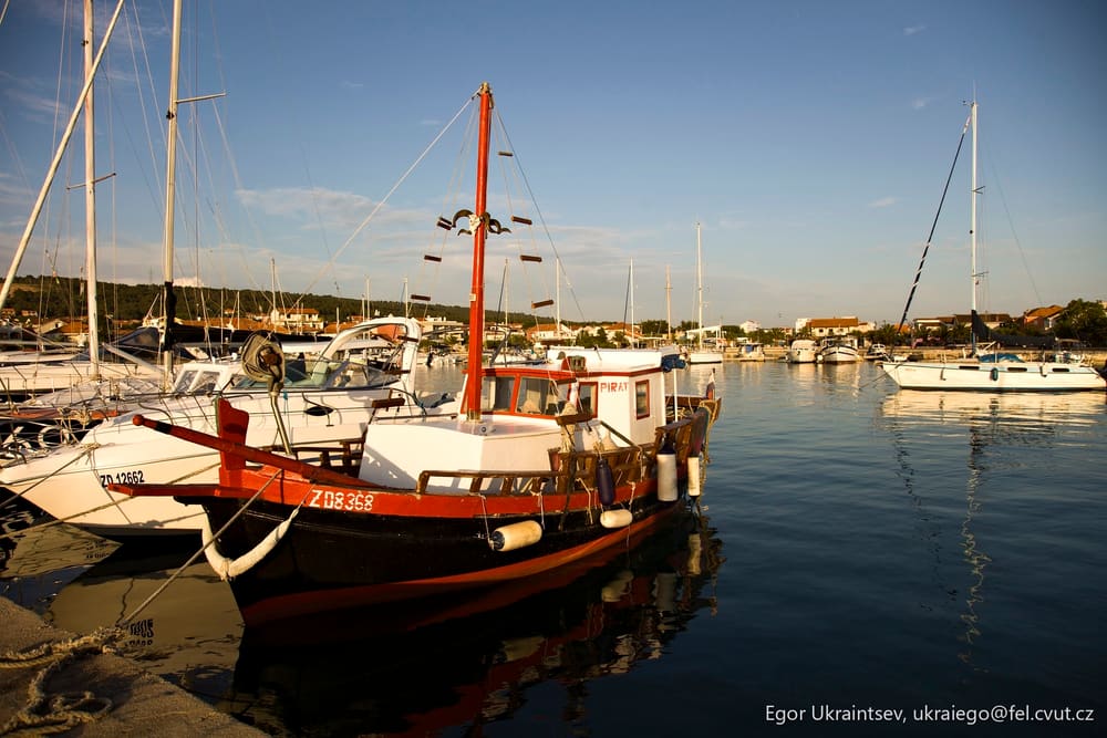 Boats docked in a harbor