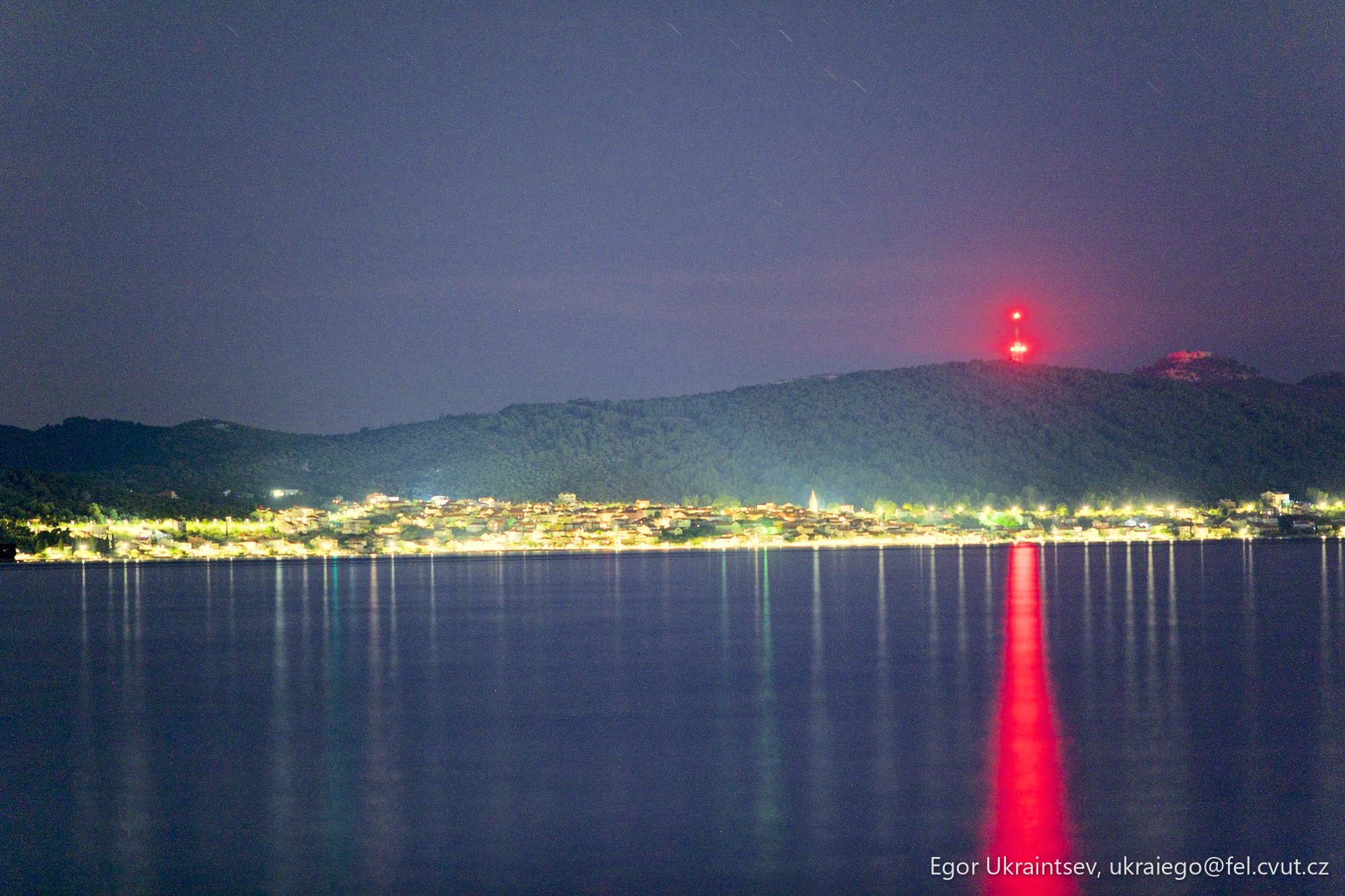 Lake at night with lights