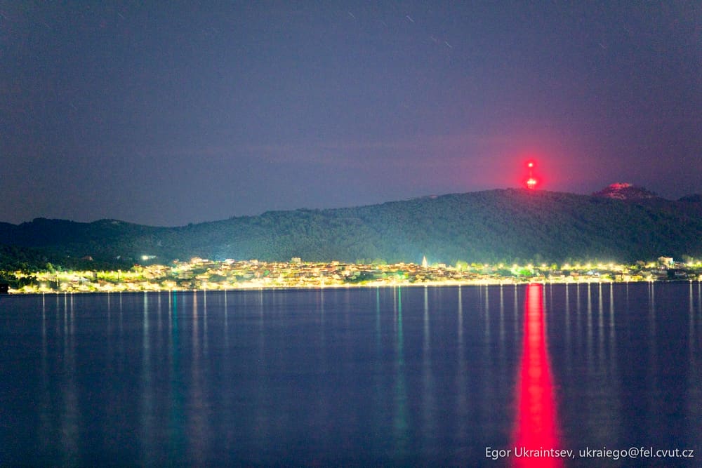 Lake at night with lights