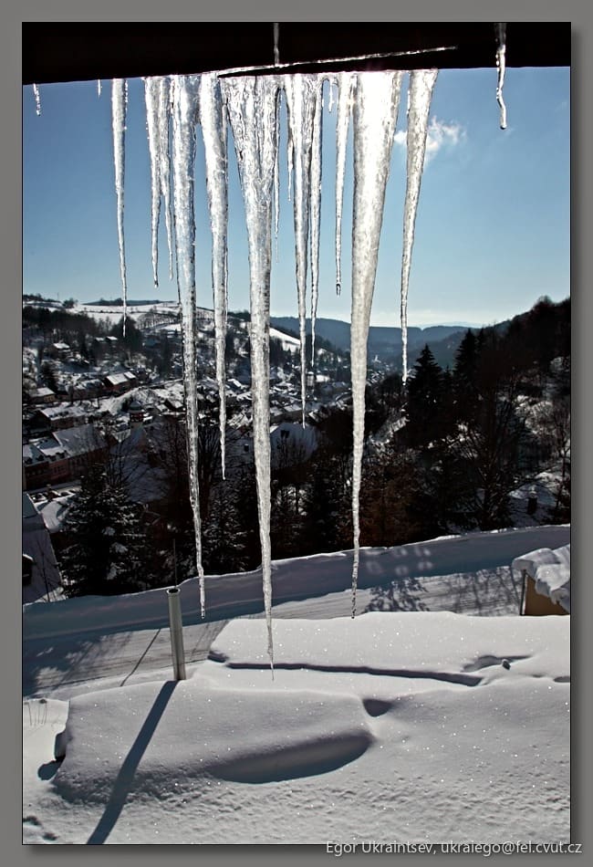 Icicles hanging from the roof