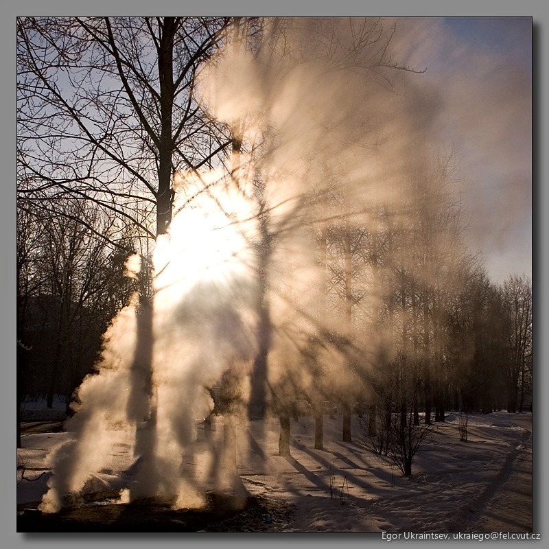 Steam bath in the winter
