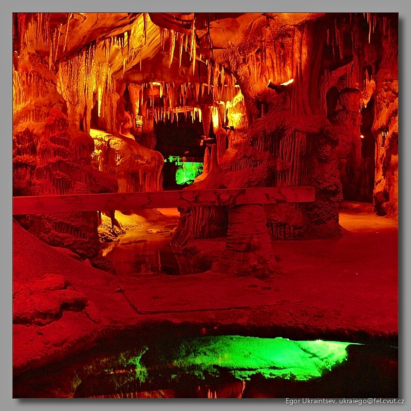 Underground cave with green