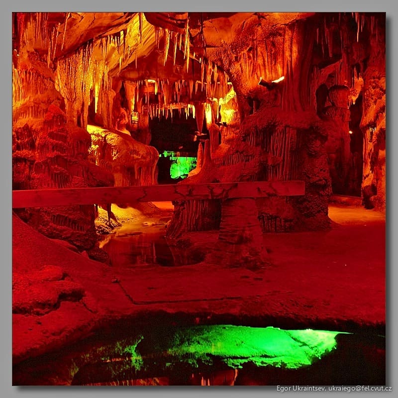 Underground cave with green