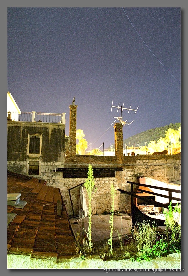 Night sky over the rooftop