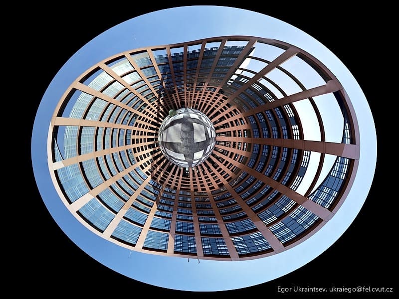 Circular building with a blue
