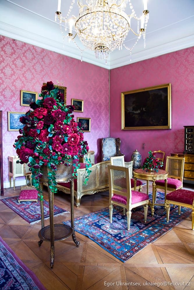 Living room with pink walls