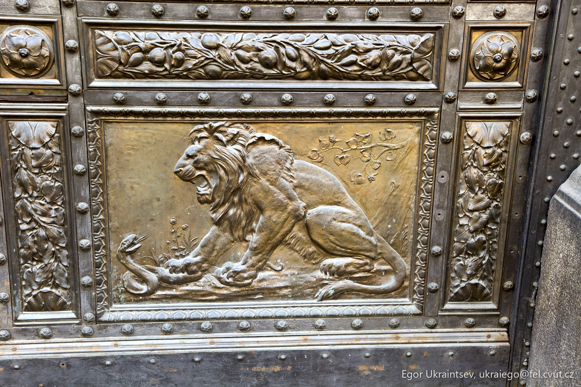 Lion carving on a door