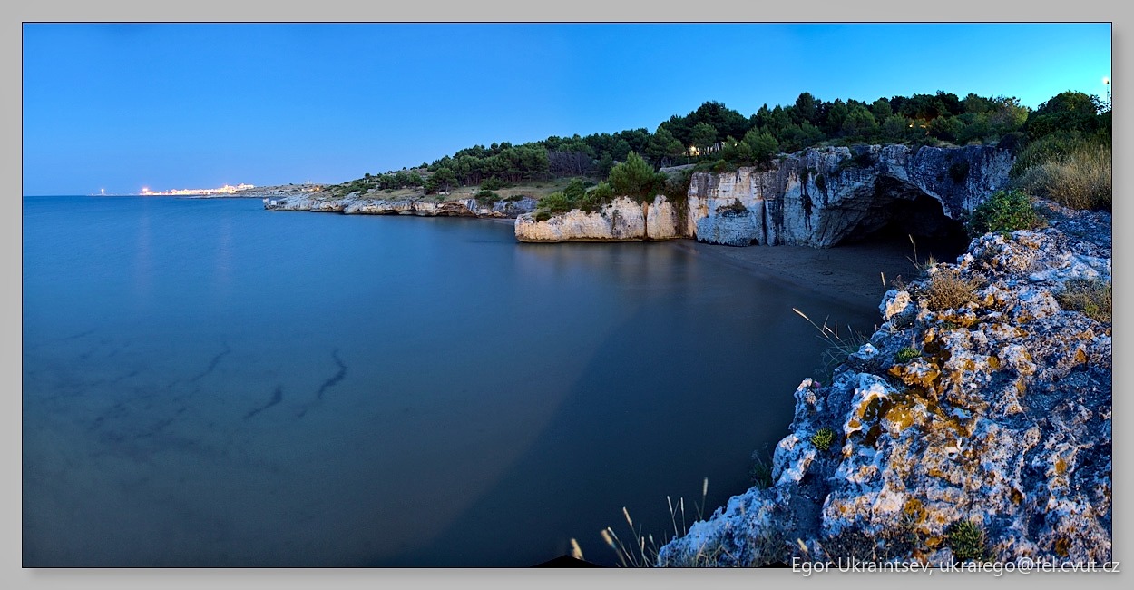 Sea and cliffs at night