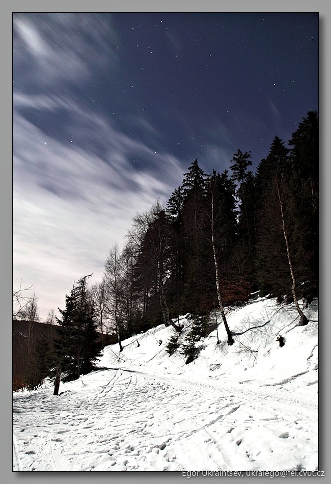 Night sky over a snow